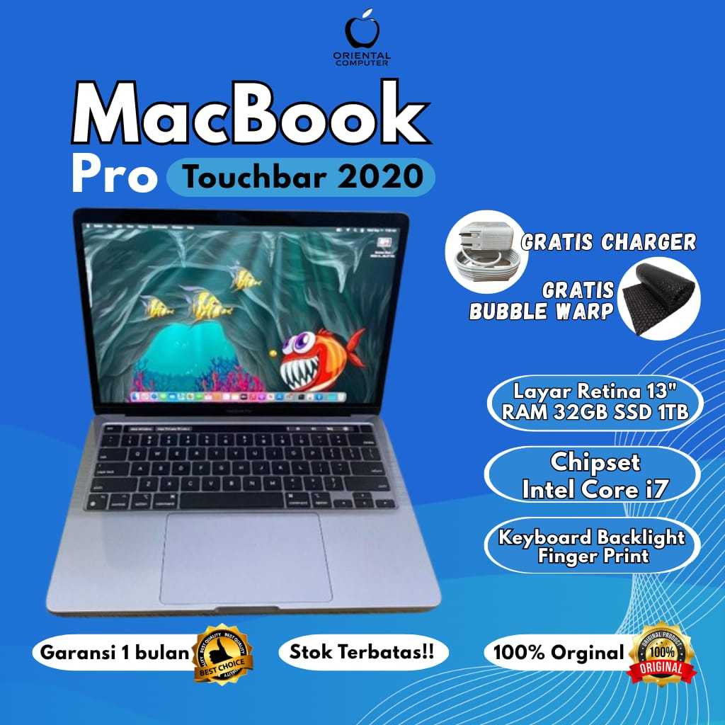 Laptop Apple MacBook Pro 2020 i7 32/1TB SSD 13 Inch Second Original Bergaransi