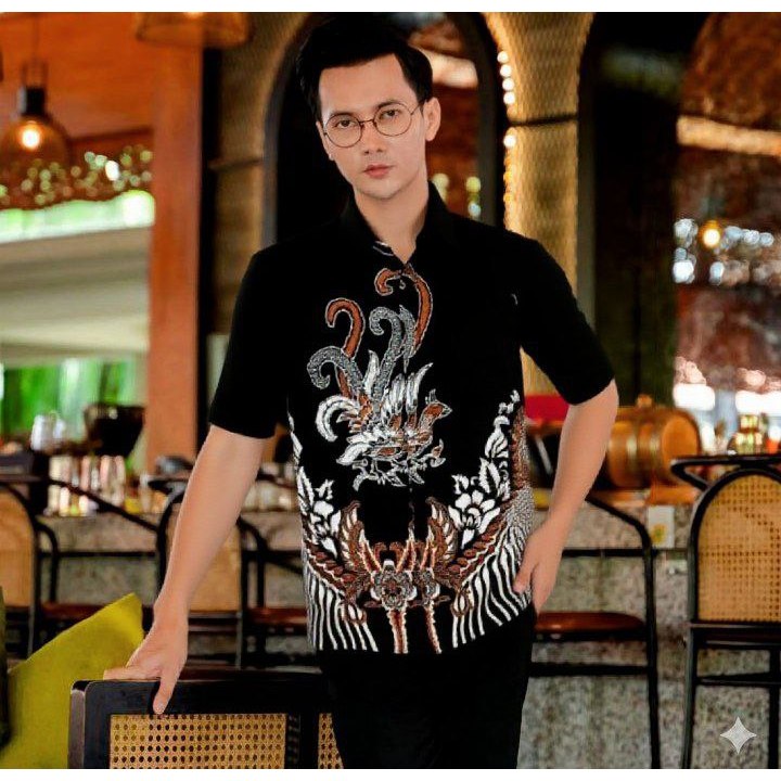 KEMEJA BATIK PRIA LENGAN PENDEK HEM BATIK MEWAH COWOK LENGAN PENDEK TRENDY MOTIF AYAM