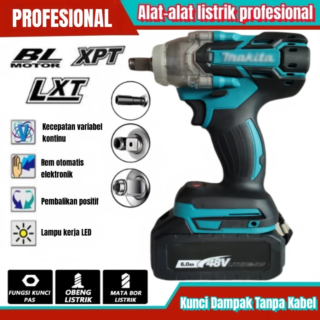 Cordless Impact Wrench Kunci Listrik Multifungsi untuk Baut Otomotif Perkakas Listrik