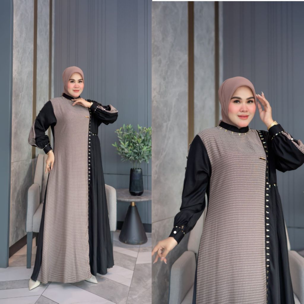 SORAYA DRESS BY SYAFEERA SYARI GAMIS JETBLACK DOBBY