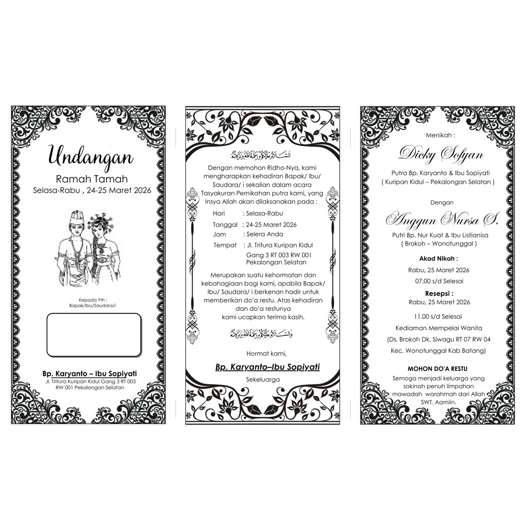 Undangan Walimah/Pernikahan Hitam Putih