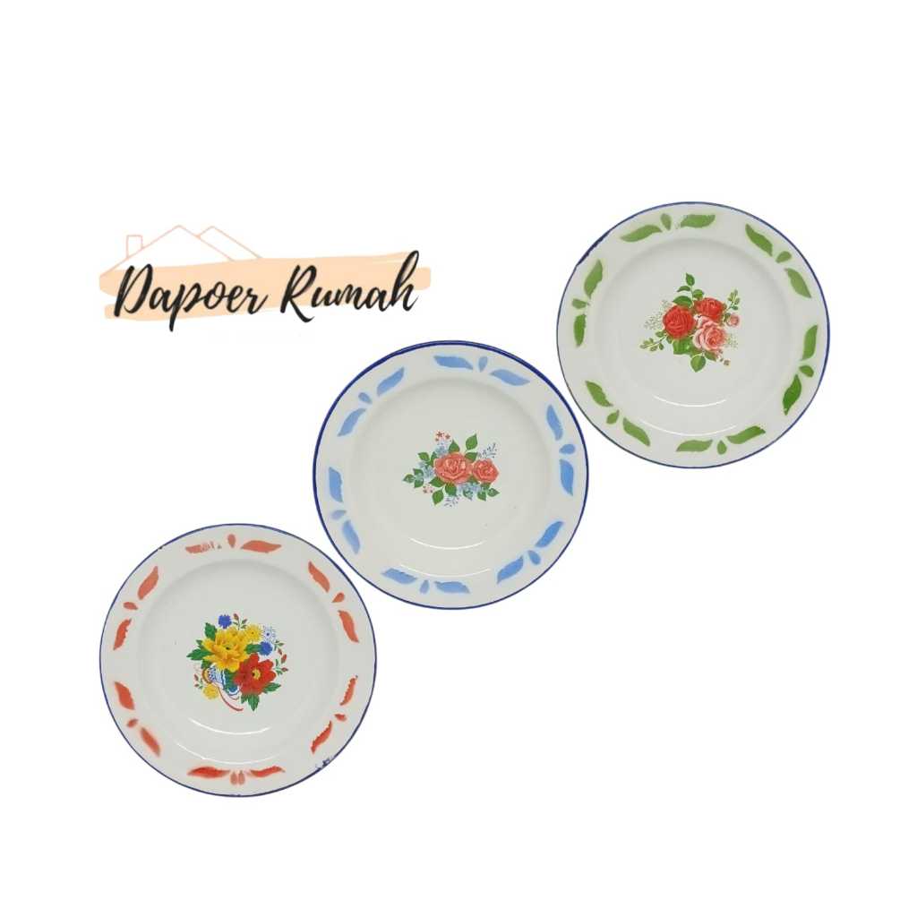 Piring Shinko Enamel Jadul 20 cm 22 Cm / Piring Enamel Bunga