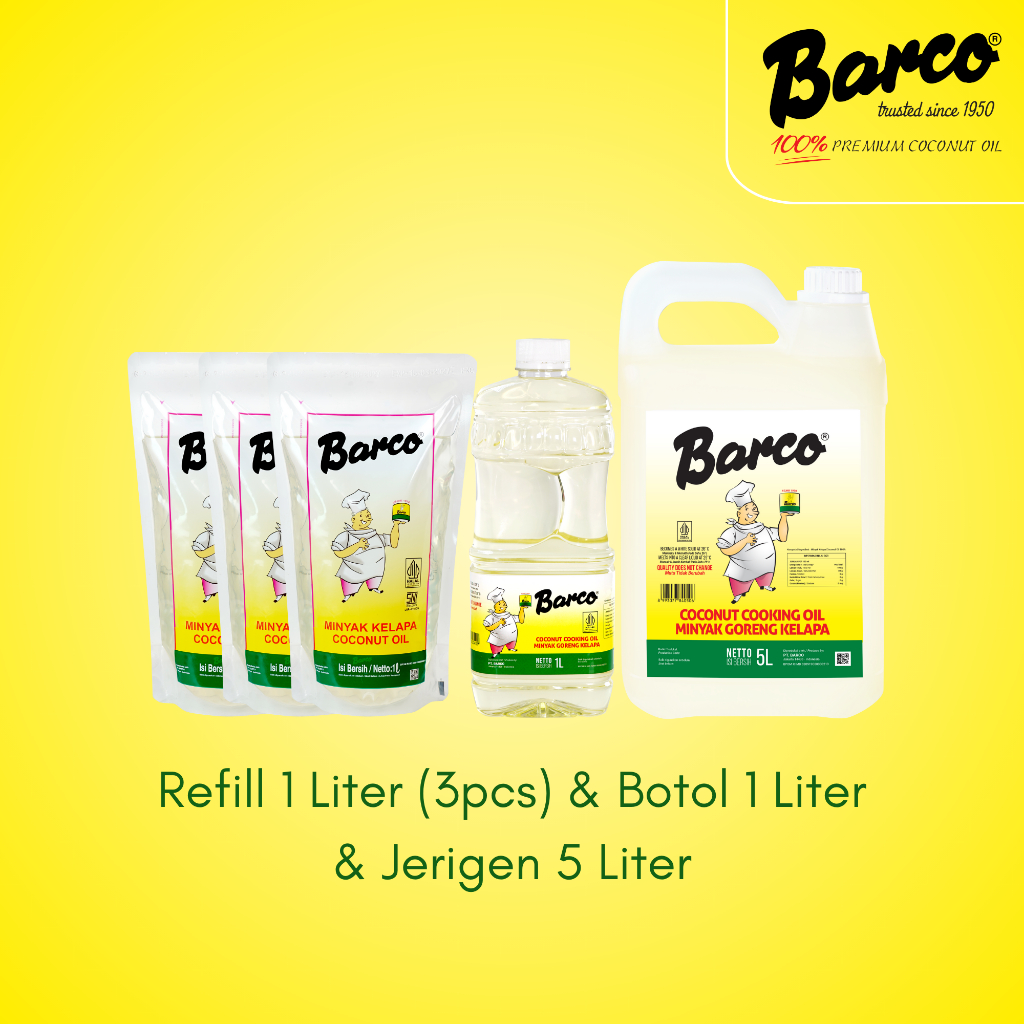 Paket Hemat Minyak Goreng Barco Refill 1 Liter (3Pcs) & Botol 1 Liter & Jerigen 5 Liter