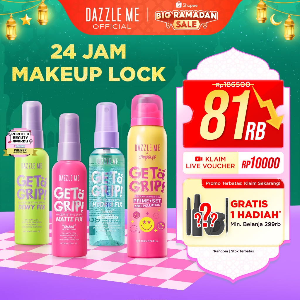 [BUNDLE SETTING SPRAY] DAZZLE ME Get a Grip! Makeup Setting Spray Dewy Fix Dewy Finish Matte Fix  Smooth Matte Finish Hydro Fix Prime Set Aerosol Triple-Proof Makeup Lock Oil Control Tahan 24 JAM