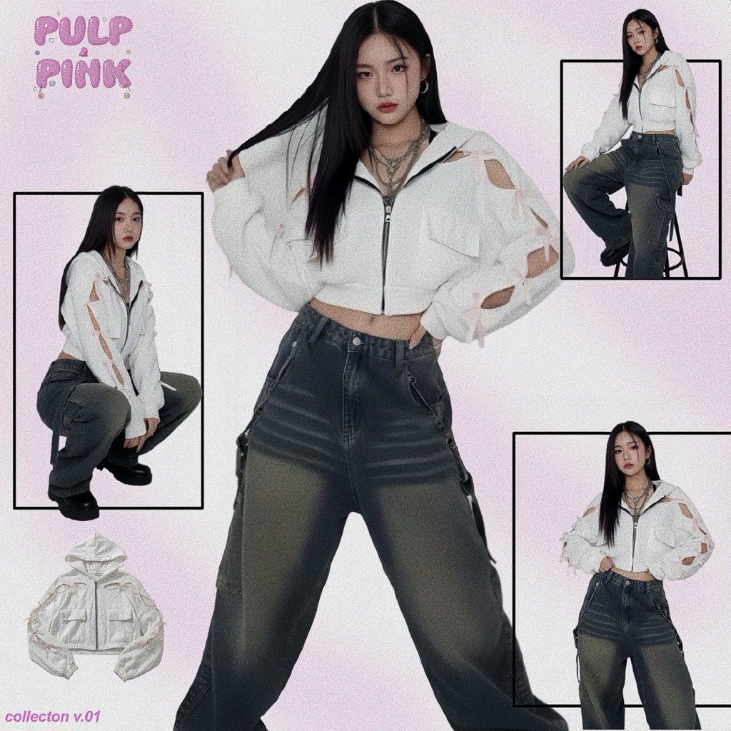 Zipper Hoodie Croptop (Coquette,Y2K)