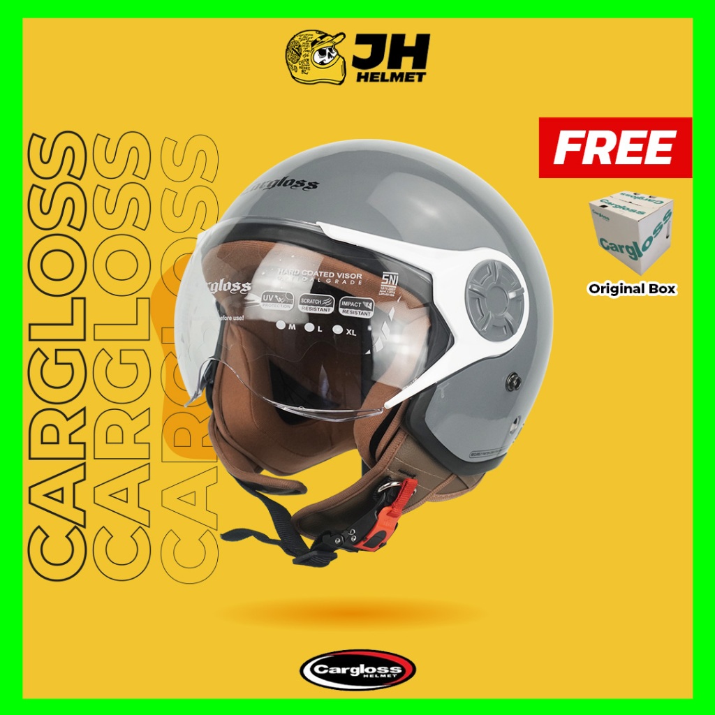 Helm Cargloss Retro Original YRH Hijab Solid Dark Grey Glossy | Helm Cewek | Helm Half Face | Jual H