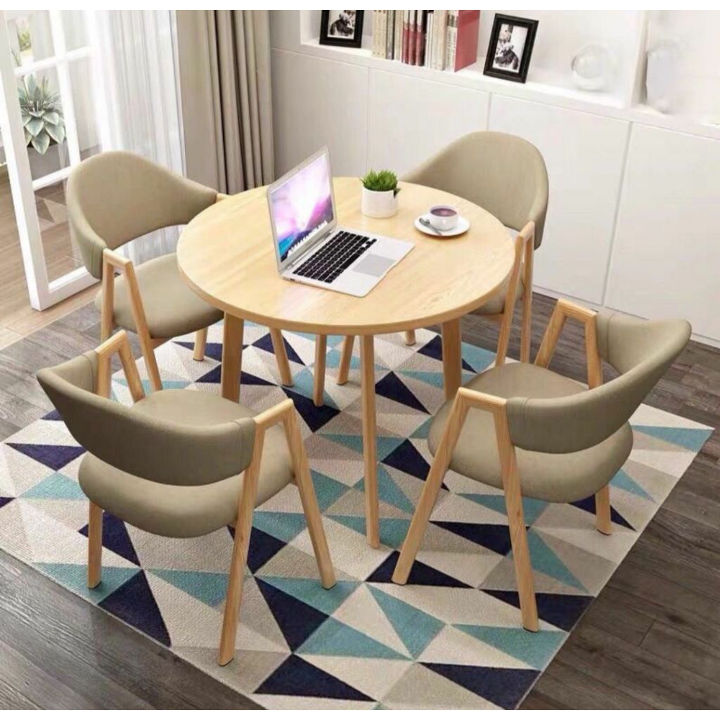 set meja makan jati bulat informa kursi 4