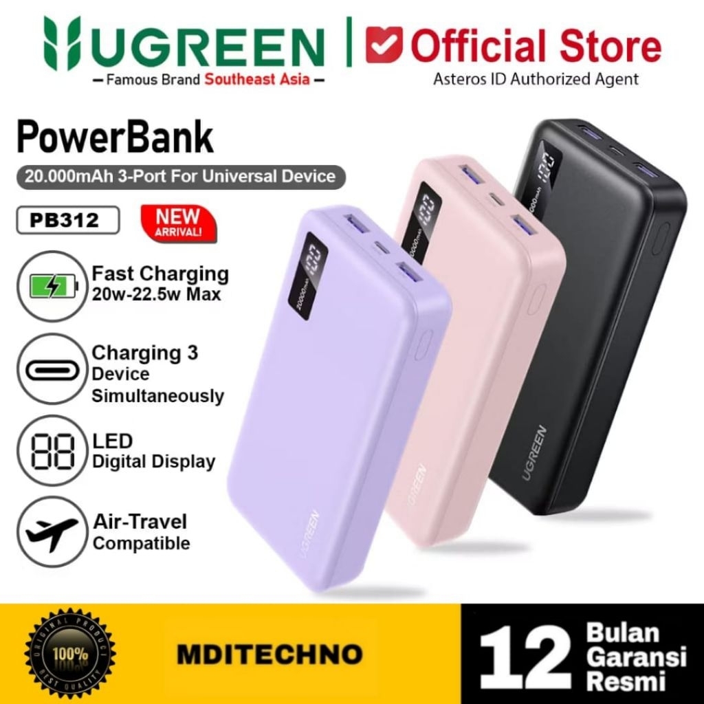 Powerbank Ugreen 20W PD QC3.0 22.5W For Iphonen & Android