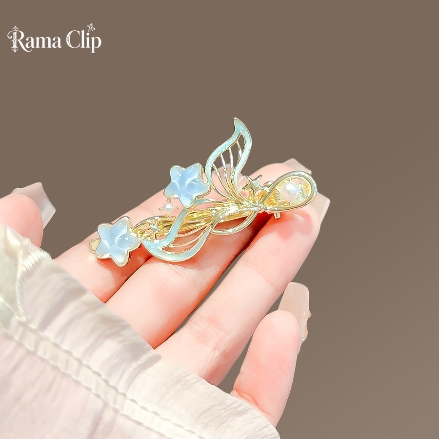 Klip Bebek Minimalis Biru - Hiasan Dahi/Samping dengan Detail Mutiara yang Segar