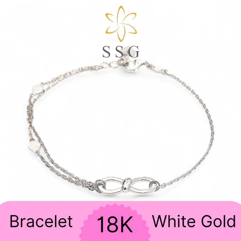 Gelang Rantai Kombinasi Plat Infinity White Gold / Emas Putih 18K - SSG JEWELLERY