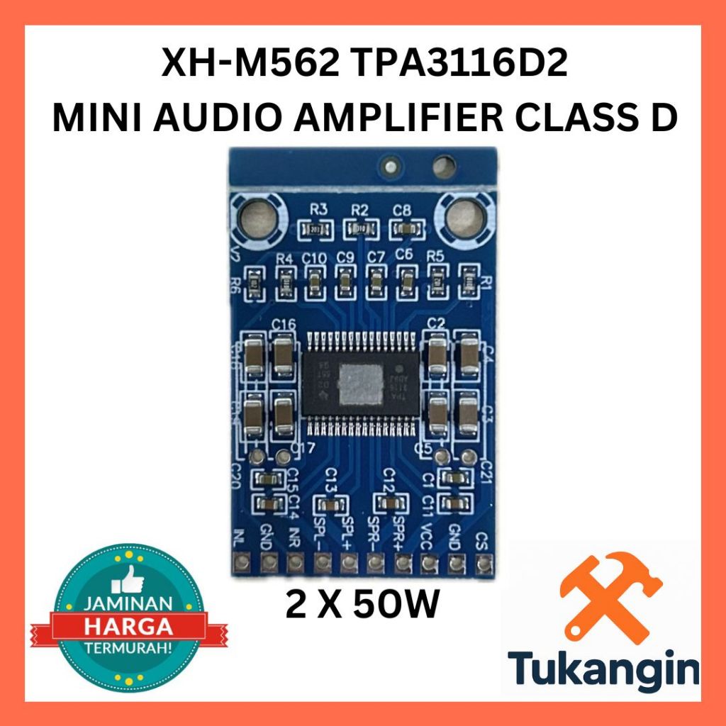 XH-M562 TPA3116D2 Mini Audio Amplifier Class D 2x50W Heatsink Fan