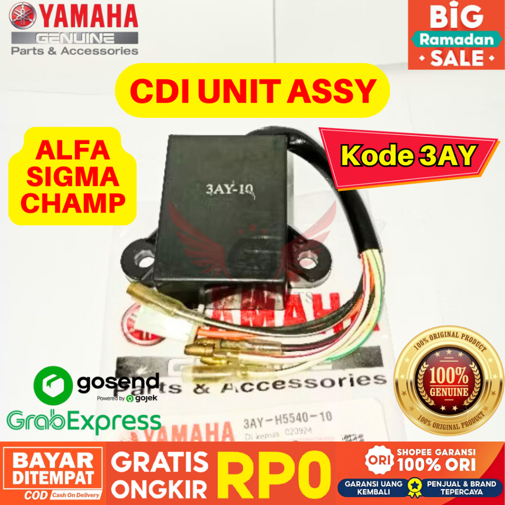 3AY CDI UNIT ASSY ALFA ORIGINAL YAMAHA GENUINE PARTS, CDI ORIGINAL SIGMA, CDI CHAMP GARANSI RESMI, C