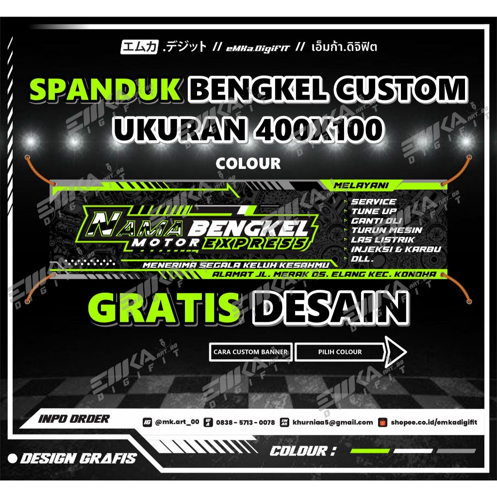 Spanduk Bengkel Motor Concept Racing, Spanduk Banner bengkel Motor Custom 400X100
