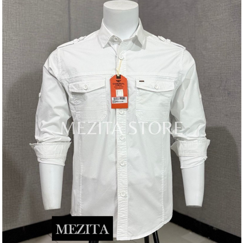 Kemeja Safari Pria Cardinal Casual 15 Putih