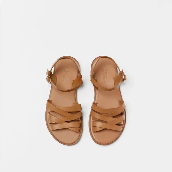 Zara Kids Brown Leather Strappy Sandals