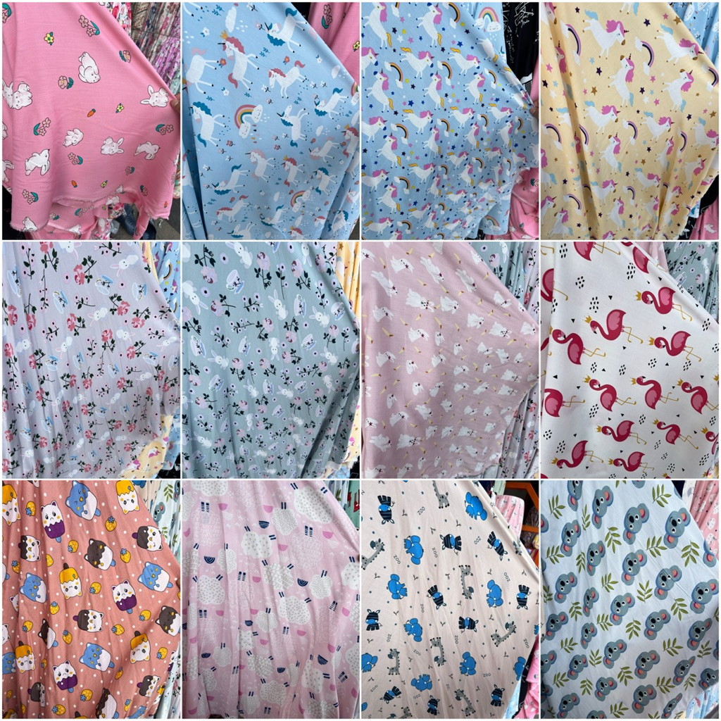 kain katun rayon motif | kain rayon motif animal | kain rayon motif anak anka (harga setengah meter)