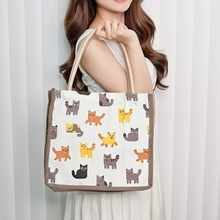 Tas Jinjing Kanvas Tali Sumbu Handbag Kanvas Motif Kecil Tas Tali Sumbu MINI Tas Mukena tali sumbu M