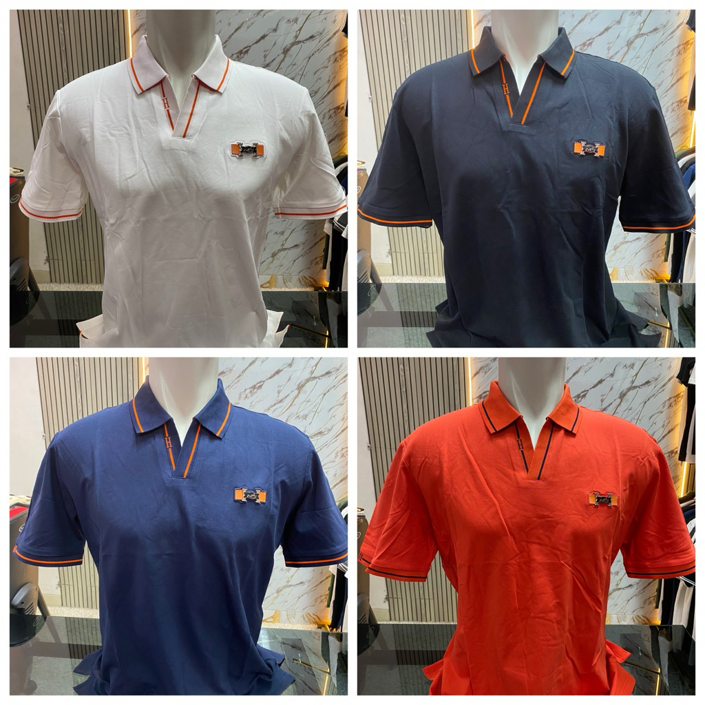 kaos kerah/polo katun V “H” pola Oversize