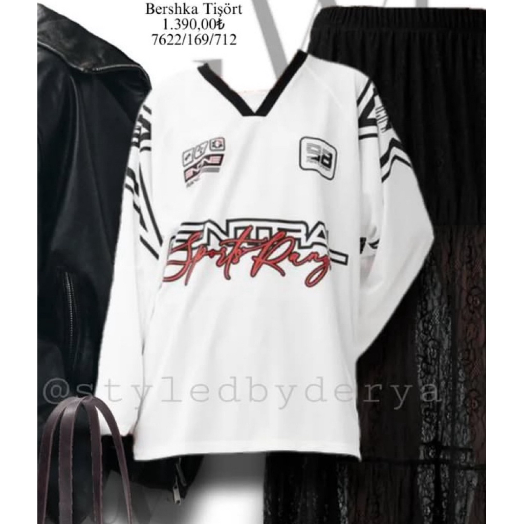 BERSHKA JERSEY LONG SLEEVE PRINTED