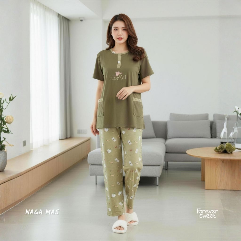 Oneset Piyama Wanita Premium - Tangan Pendek Celana Panjang CP Mama Size | FOREVER SWEET