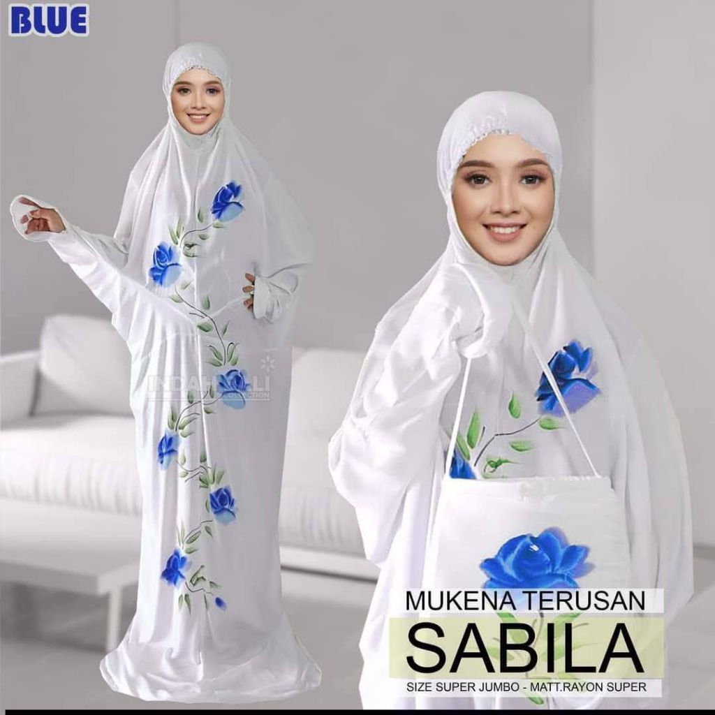 Mukena Terusan Bali Abaya Lukis Motif Kembang Sepatu