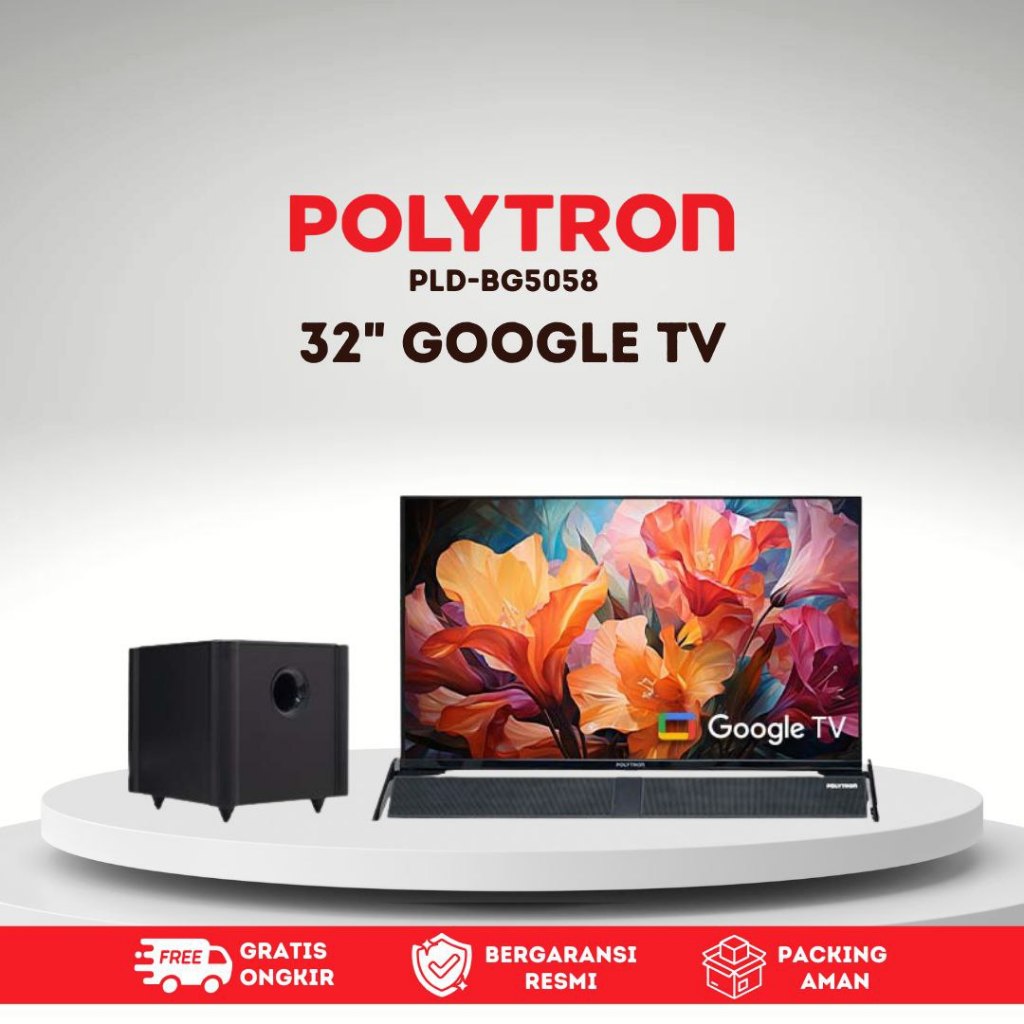 POLYTRON Smart Cinemax Google TV 32 Inch dengan Fitur Soundbar dan Subwoofer Led Tv Original garansi