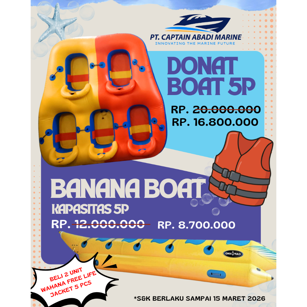 Banana Boat Wahana Air Perahu Karet Banana 5 / 6 / 7 / 8 / 9 / 10 orang