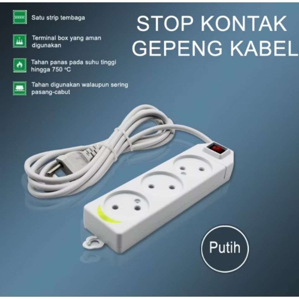 Kabel panjang 3m colokan gepeng 5 lobang