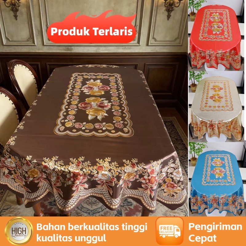 Taplak Meja 3D Sultan Anti Air Motif Kotak Kotak Bahan PVC 90x150cm/140×180cm Meja Ruang Makan Tamu 