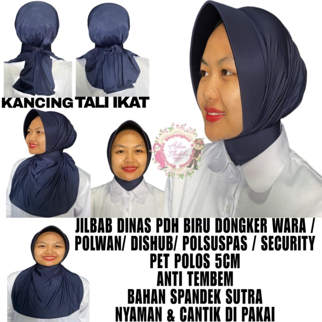 ADIVA-- JILBAB DINAS PDH BIRU DONGKER WARA / POLWAN/ DISHUB/ POLSUSPAS / SECURITY / KORPRI PET POLOS