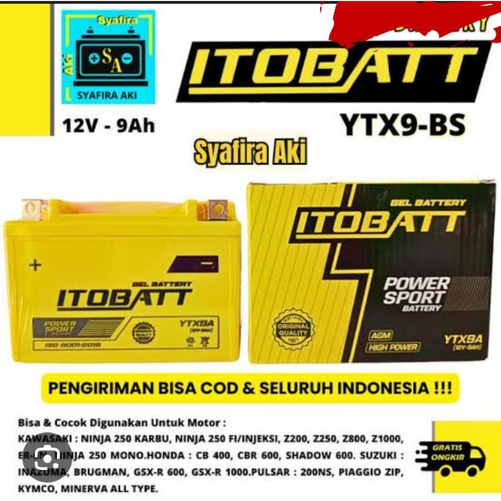 AKI MOTOR MURAH =ITOBAT YTX9A BELI 1 DAPET 1