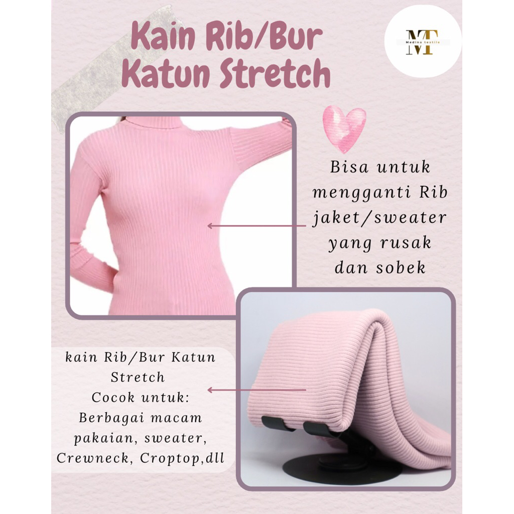 Kain Rib/Bur katun warna pink spesial promo