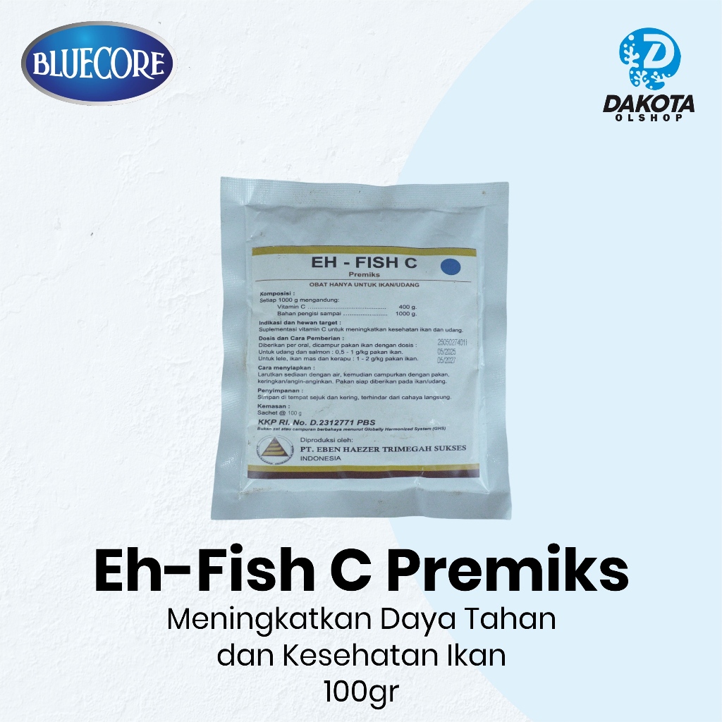 Bluecore Eh Fish Vitamin C Premiks 100gr - Meningkatkan Daya Tahan Serta Kesehatan Ikan Kolam & Aqua