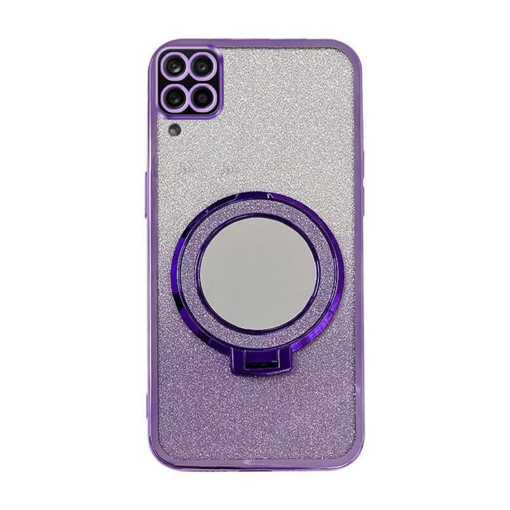 Case Samsung A12 / M12 Soft Case Ring Standing Glitter Mirror Magnetic Terbaru