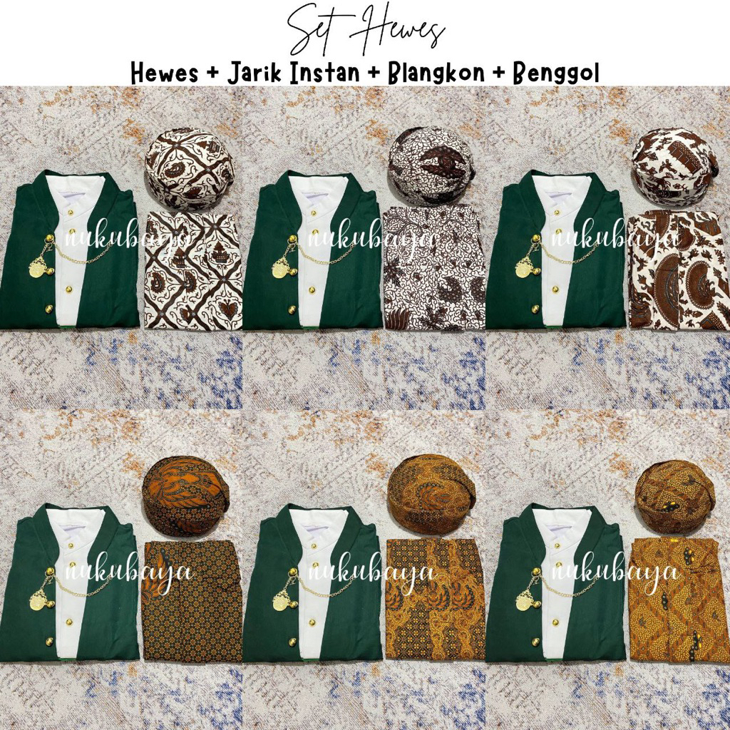 [SB1HJ] Set Pakaian Adat Jawa - Beskap Hewes Hijau Botol + Jarik Instan Sudah Jadi + Blangkon Solo