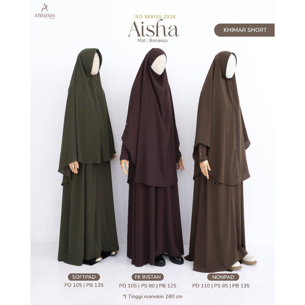 Afifathin ~ AISHA Mom Short Set EID SERIES 2026 Bahan Bonanza / Khimar Nonpad Softpad FK / Set Gamis