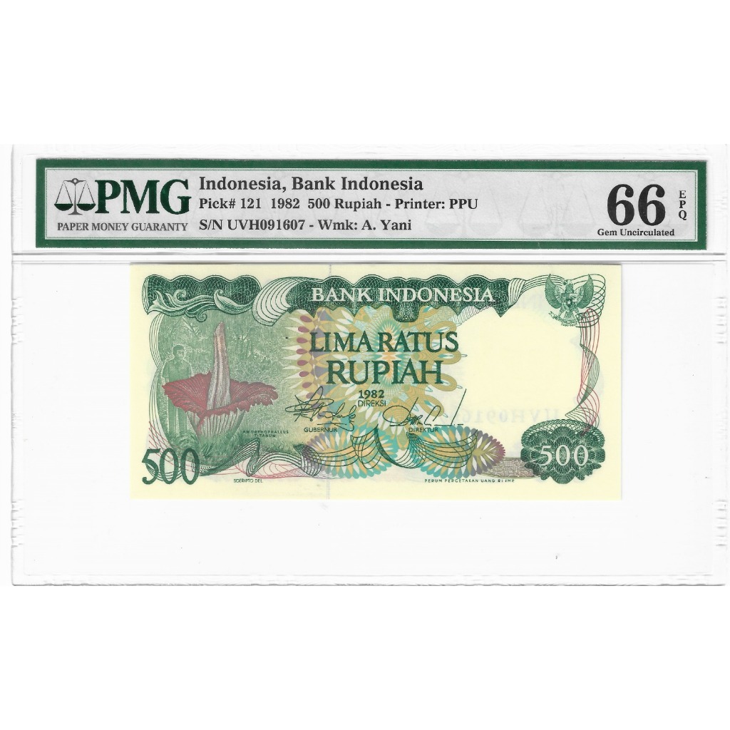 Uang Kuno 500 Rupiah Bunga Amorphophallus titanum Becc PMG