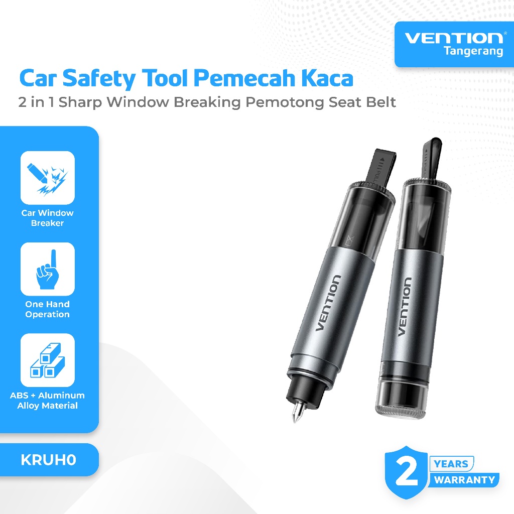 Vention Car Safety Tool Palu Pemecah Kaca Mobil 2 in 1 Sharp Hammer Window Breaking Pemotong Seat Be