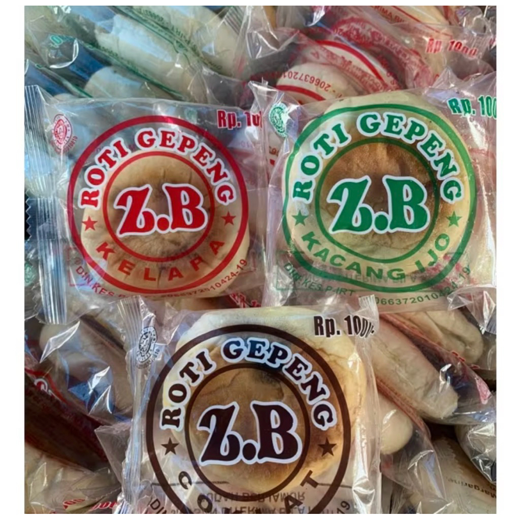 10 pcs Roti Gepeng Lembut Z.B dengan Rasa Coklat, Kacang Hijau, Kelapa