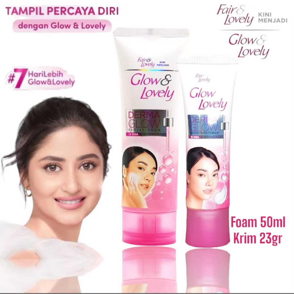 Paket 2in1 Fair & Lovely Derma Glow - Facial Foam Glow & Lovely 50gr & Pelembab Glow & Lovely 23gr