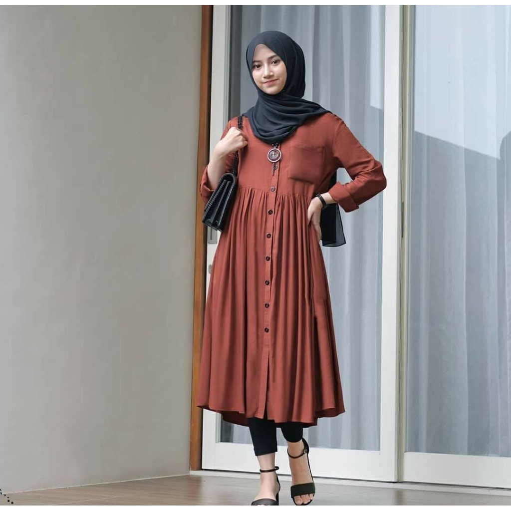 ASHILA TUNIK PREMIUM - ATASAN WANITA UNIQLO ORIGINAL FULL KANCING TUNIK KEKINIAN TERBARU