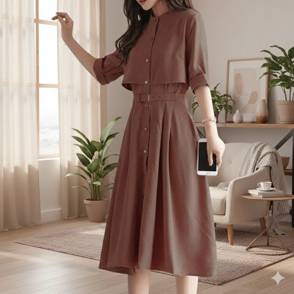 Airin Long Tunik baju atasan wanita terbaru/ Tunik Korean Style  Model Ikat Pinggang