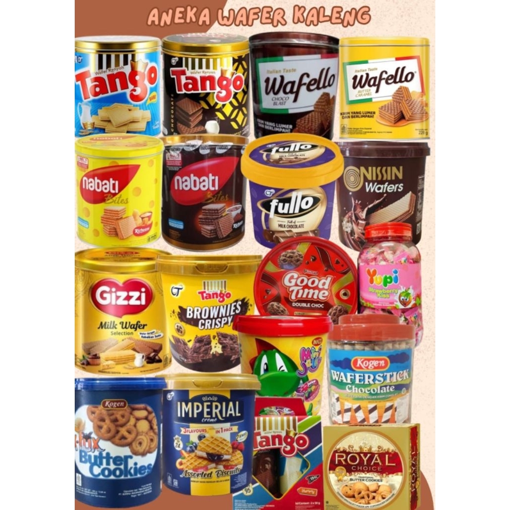 Aneka Wafer Kaleng TANGO WAFELLO NABATI FULLO NISSIN GIZZI ROYAL INACO JELY-Ampiran Camilan Djawa