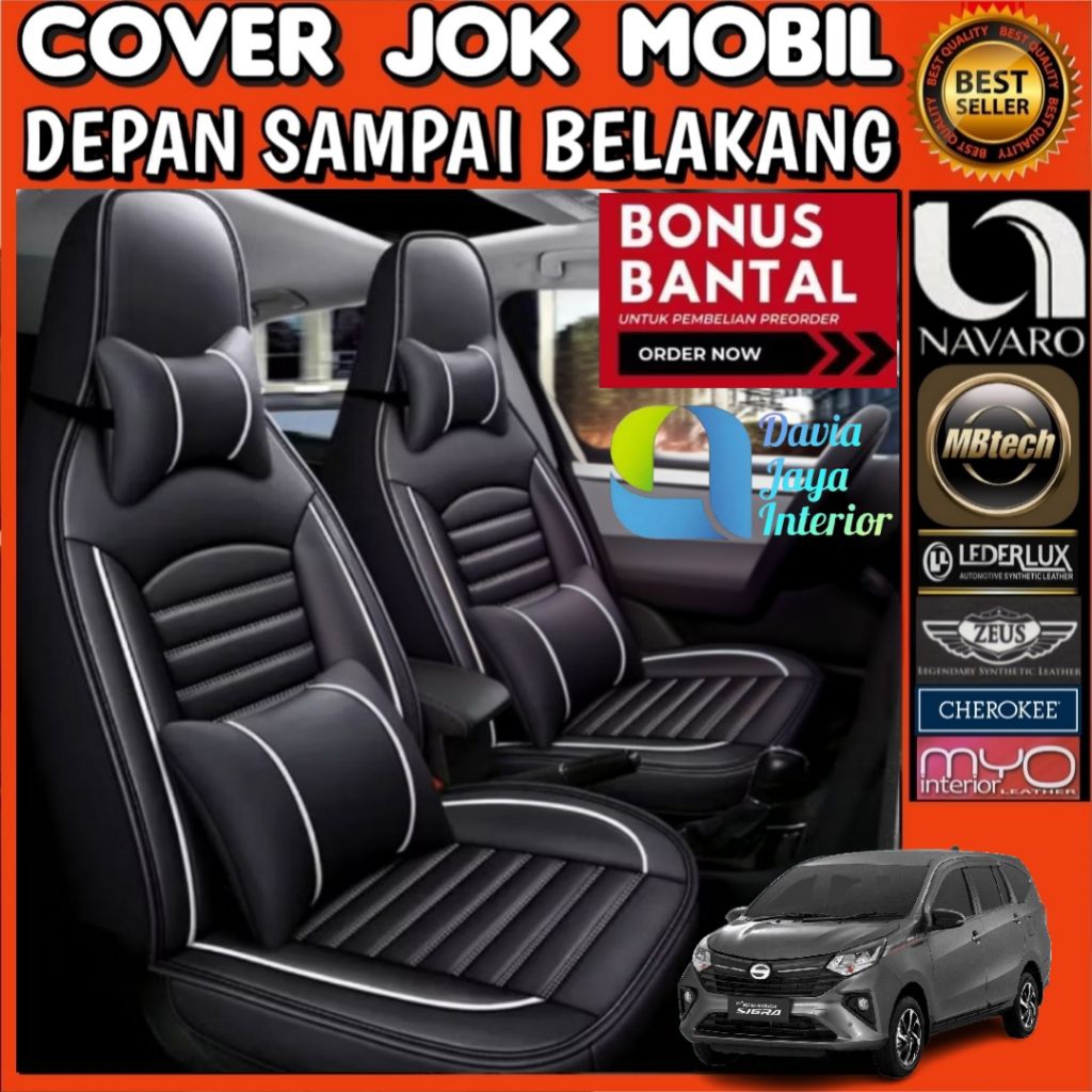 Mbtech sarung jok mobil sigra 2016 - 2026 full set gratis bantal leher 2 dan cover stir