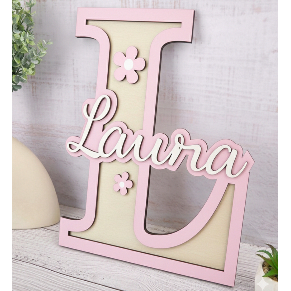 [CUSTOM NAMA] Hiasan Dinding Inisial Huruf Nama Anak Plywood - Dekorasi Kamar Bayi Aesthetic - Pajan