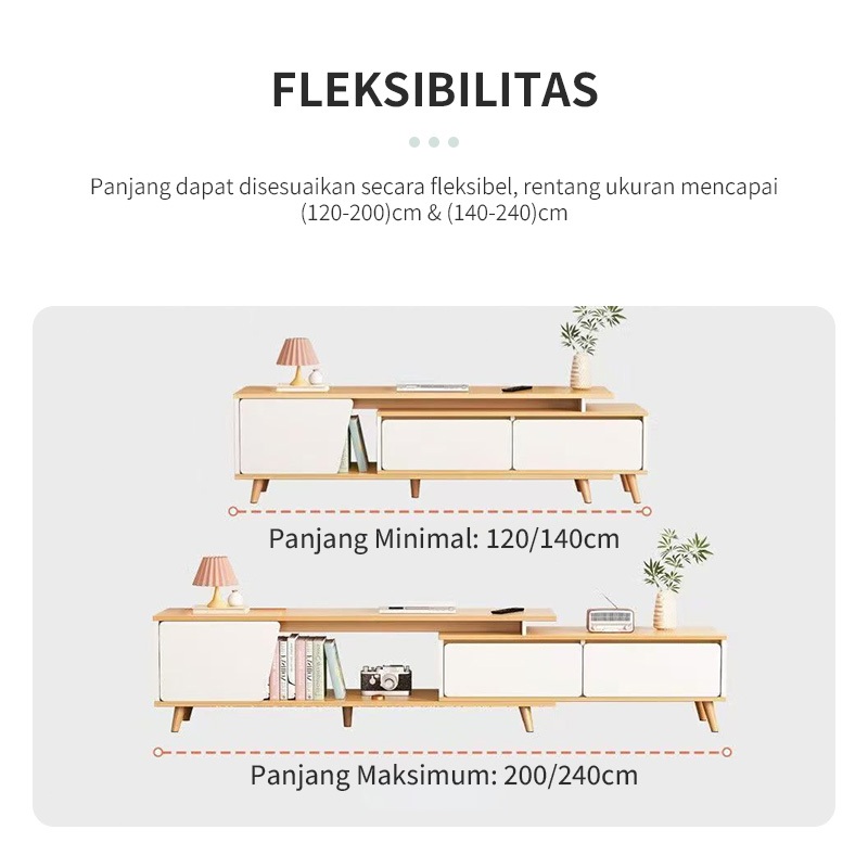 Meja TV Panjang Yang Dapat Disesuaikan Lemari TV Minimalis Rak TV Kayu Buffet TV Kayu Modern Rak