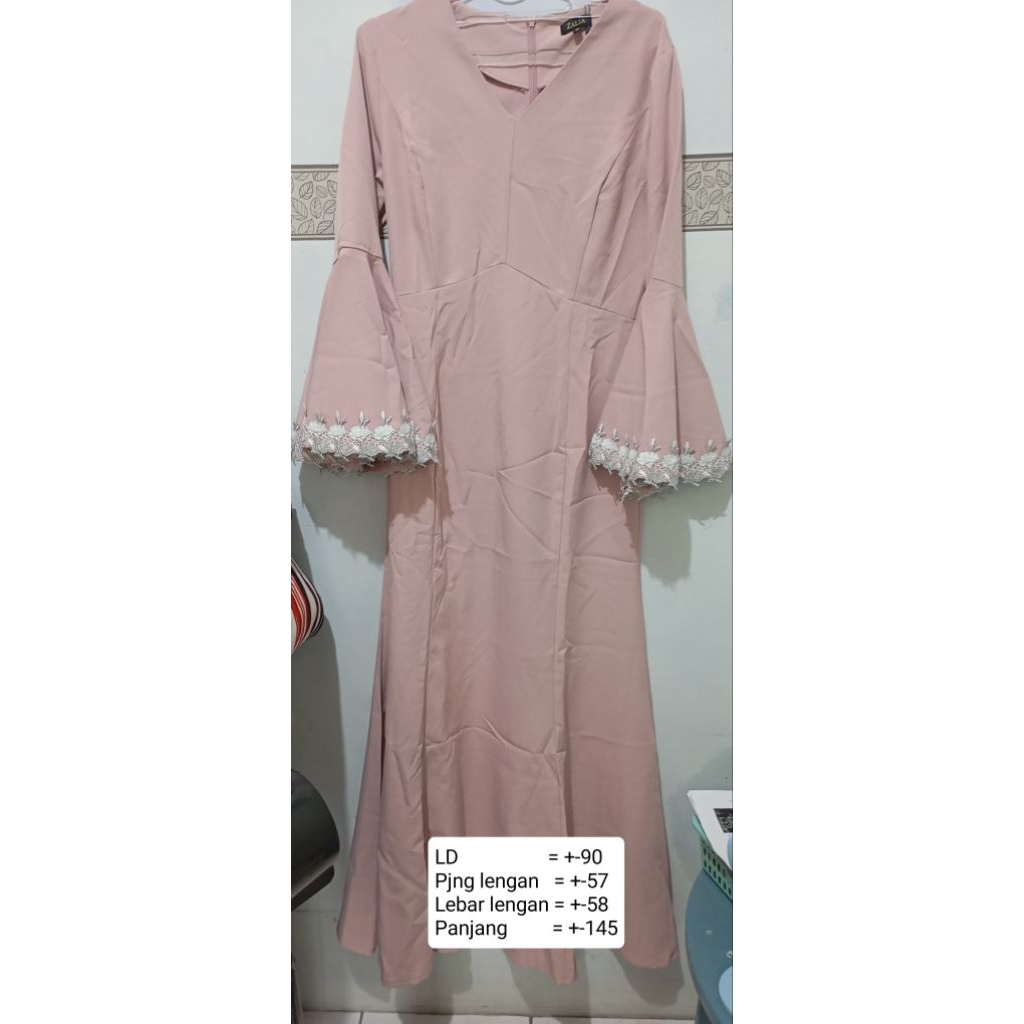 Gamis Zalia Mermaid dress dusty wanita gamis long dusty pink baju muslim baju lebaran