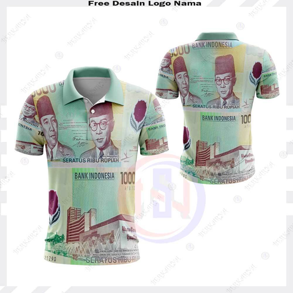 Kaos Polo Unik Jersey Uang Seratus Ribu Jadul / Kaos Uang Fullprint / Baju Uang 100 Ribu Jadul