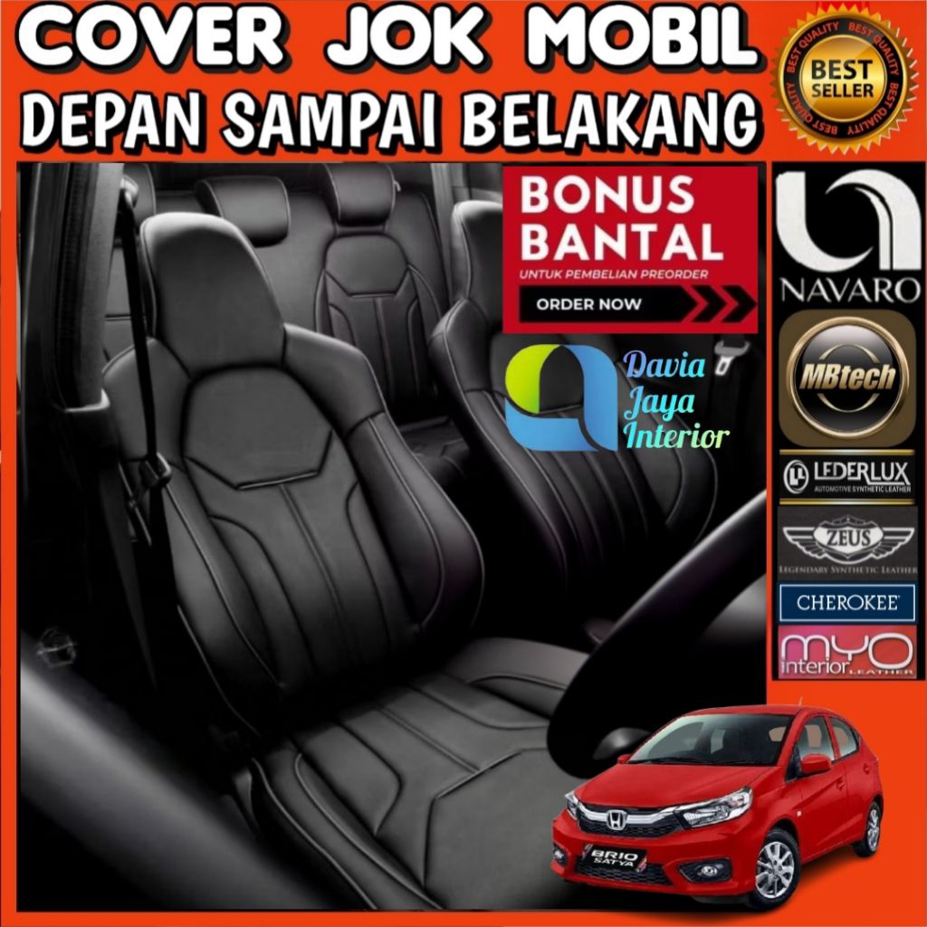 Mbtech sarung jok mobil Brio satya Brio RS full set gratis cover stir dan bantal leher 2 pcs