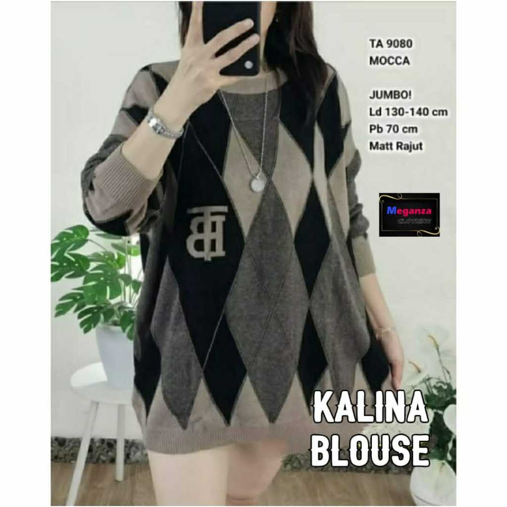 KALINA BLOUSE OVERSIZE LENGAN PANJANG MOTIF TERBARU BAJU ATASAN RAJUT WANITA LD 130 SIZE XXXL